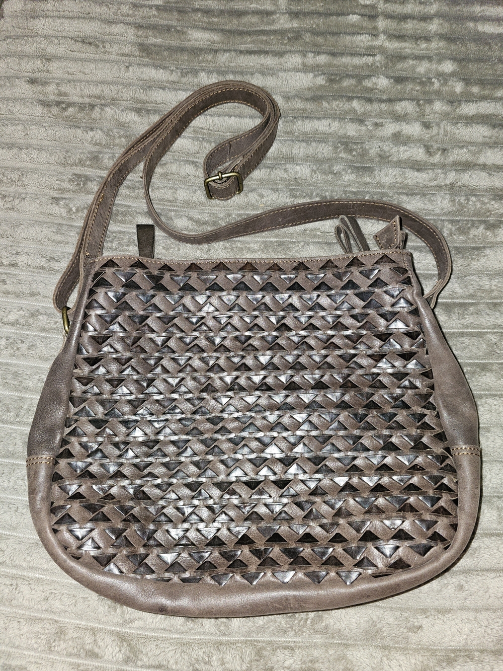 Woven Genuine Leather Crossbody Bag Made In INDIA - Brown - P2